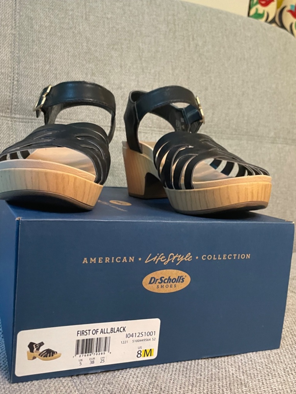 EUC in Box - Dr. Scholl's "First of All" open toed ankle strap clogs - Black, 8M - Picture 3 of 4